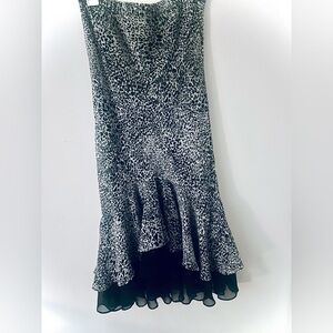 MIDNIGHT VELVET Leopard Asymmetrical Hi-Lo Mermaid Skirt, Black/White Small NWOT